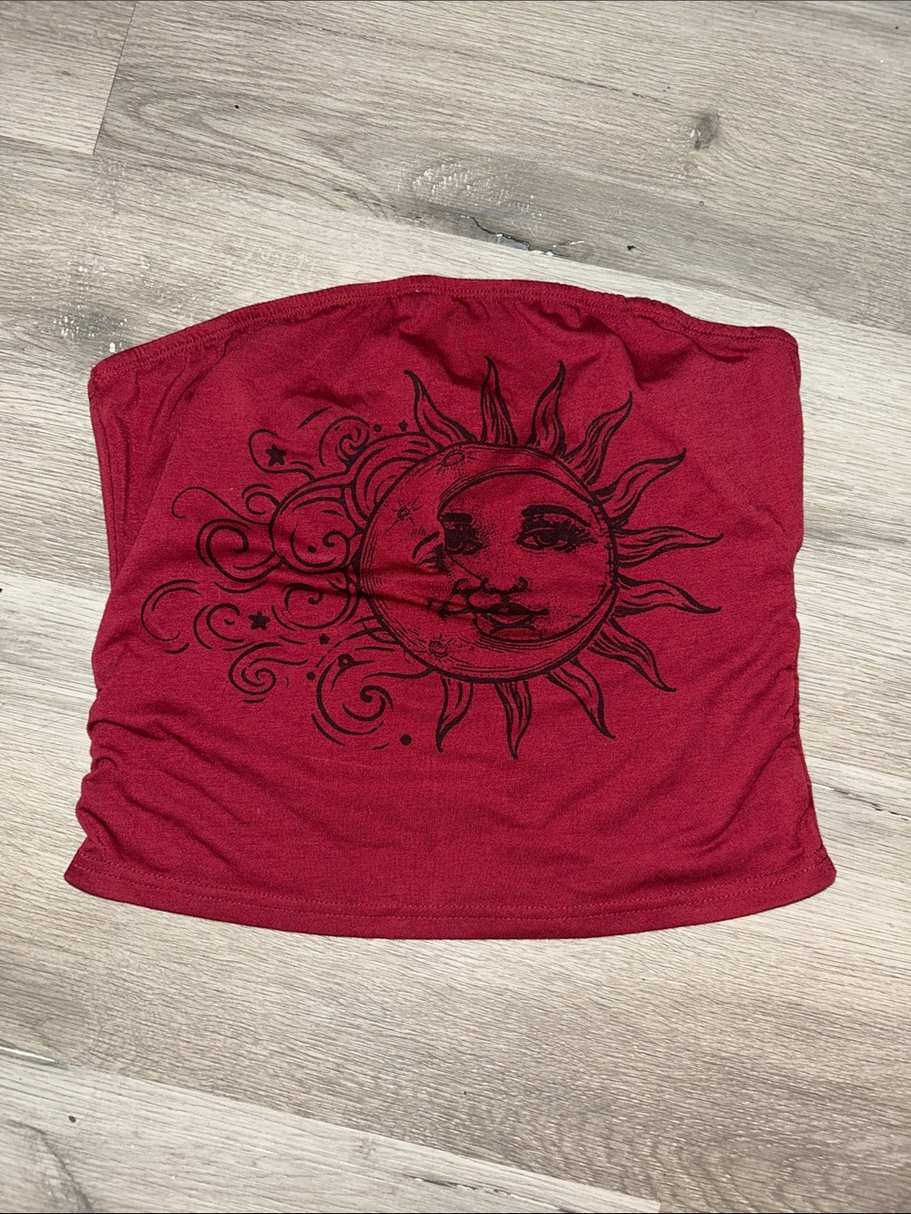 Red Sun and Moon Print Strapless Tube Top